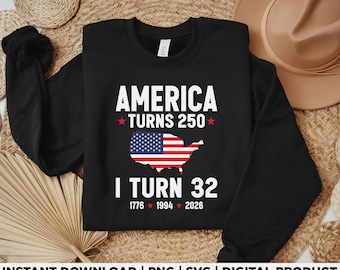 America Turns 250 I Turn Custom Age Svg Png, Personalized Patriotic Birthday Shirt Design, Custom 4th of July Svg, Digital Download, D570