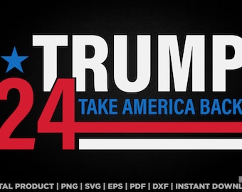 May include: A red, white, and blue graphic with the text "TRUMP 24 TAKE AMERICA BACK!" The graphic features a star and stripes design.