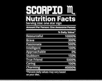 Scorpio nutrition facts svg, png, zodiac sign shirt design, eps, pdf, dxf, cricut files, digital download