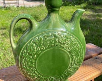 Vintage Ukrainian Vasylkiv Majolica Green Ceramic Kumanets Decanter USSR 1970s