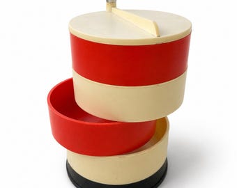 Vintage Soviet Rotating Desk Organizer USSR Red Cream Plastic MCM 1970s