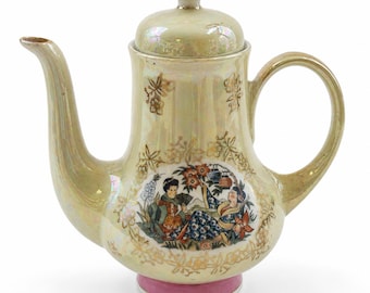 Vintage GDR East Germany Lusterware Coffee Pot Geisha Style