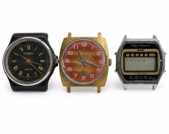 Vintage Soviet Watch Lot Slava ZIM Olympic Bear Elektronika Parts Repair