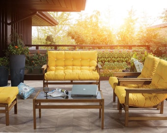 Gartenmöbel Set mit Tisch | Lounge Balkonmöbel | Handgefertigtes Edelholz