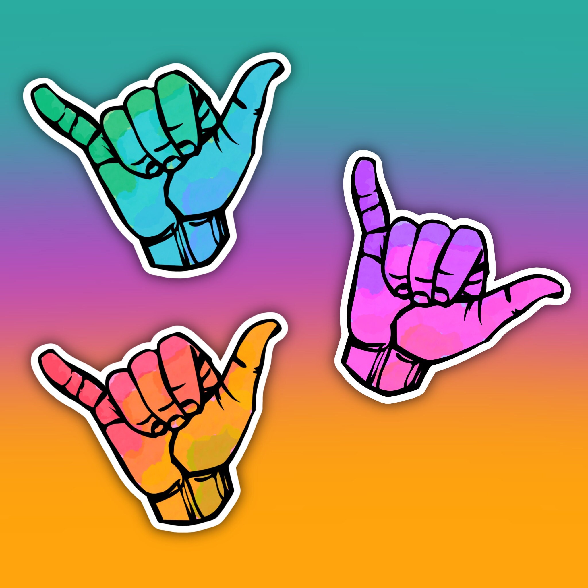 Neon Watercolor Shaka Sticker Etsy