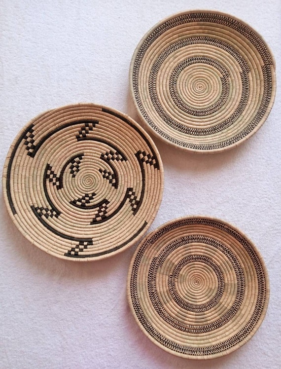 African Basket Wall Decor Large Set of 5 Wicker Wall Baskets Etsy