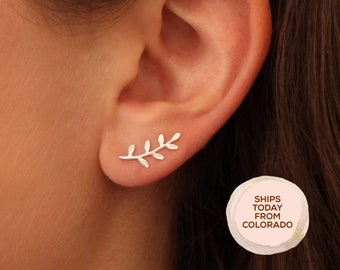 925 Sterling Silver Natural Original Life Branches Leaves Stud Earrings For Women 925 Sterling Silver Natural Original Life Branches Leaves Stud Earrings For Women