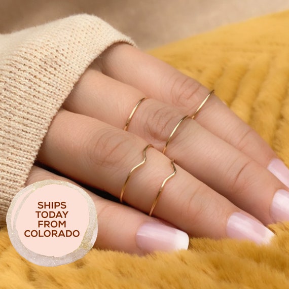 Dainty Rings Chevron Above the Knuckle Rings Set of 2 rings Midi Stacking rings Gold Knuckle Rings 