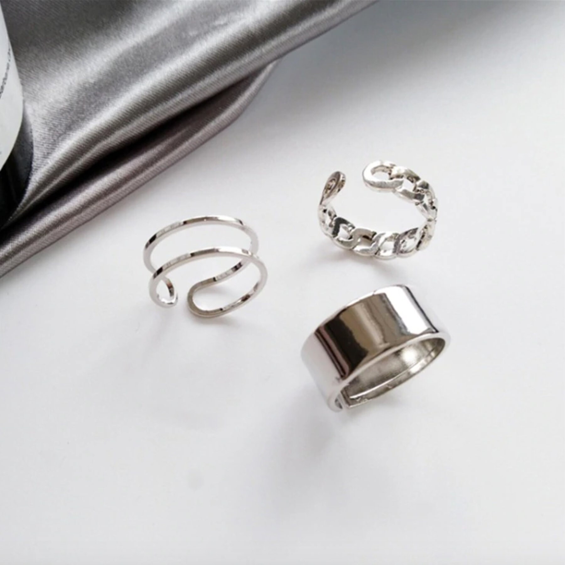 Adjustable Rings Set Silver Wide Stainless Steel Band Stacking Etsy