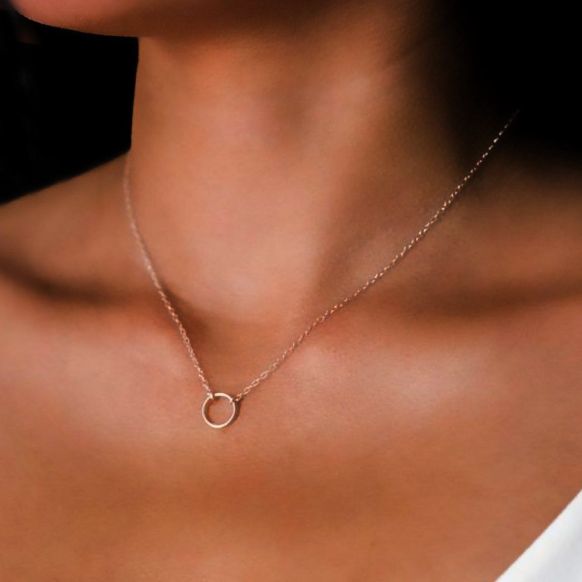Circle Necklace Gold Silver Small Circle Dainty Karma Necklace Etsy
