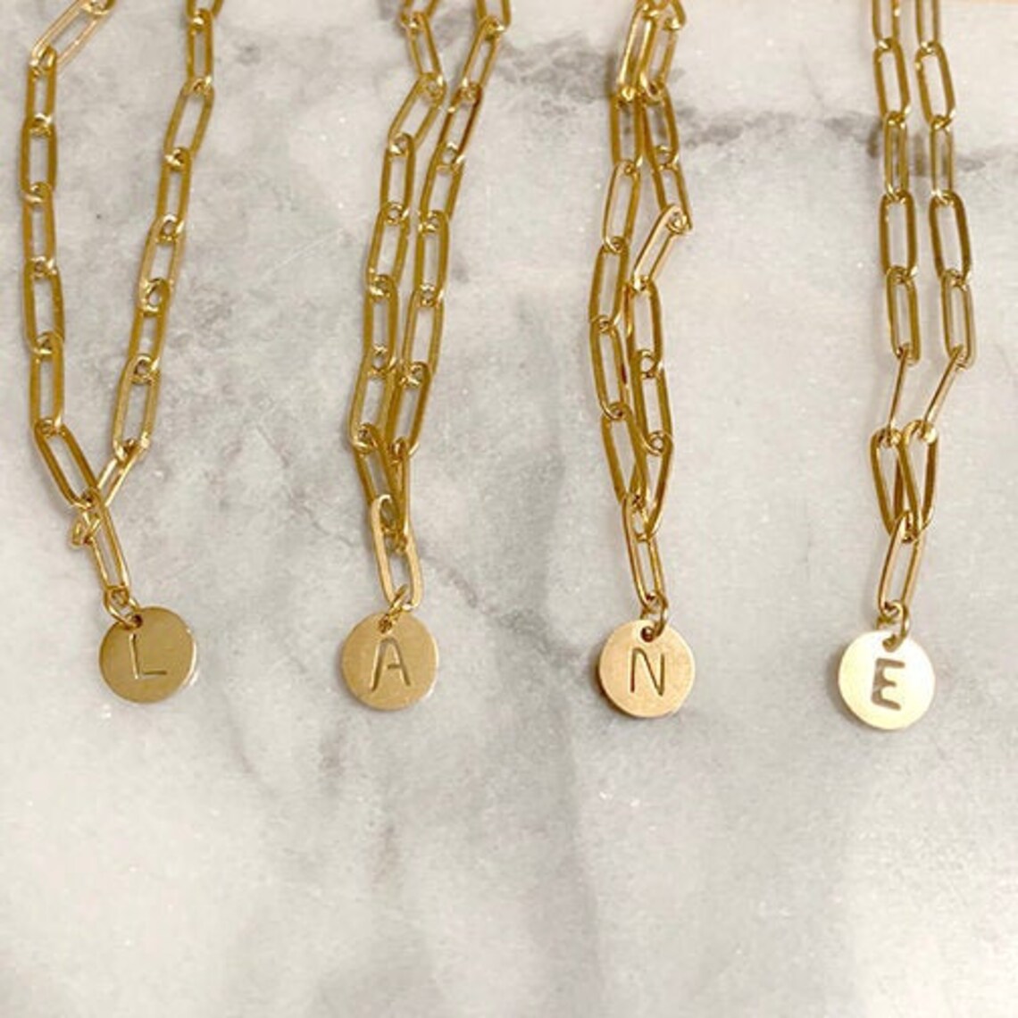 Paper Clip Initial Necklace Personalized Gold Link Chain Etsy