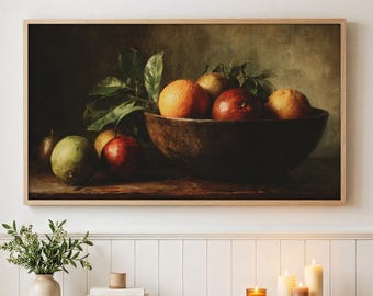 Frame TV Art Fruit, Still Life Vintage Apple Digital Oil Painting, Moody Fall Laptop Screensaver for Samsung 4K