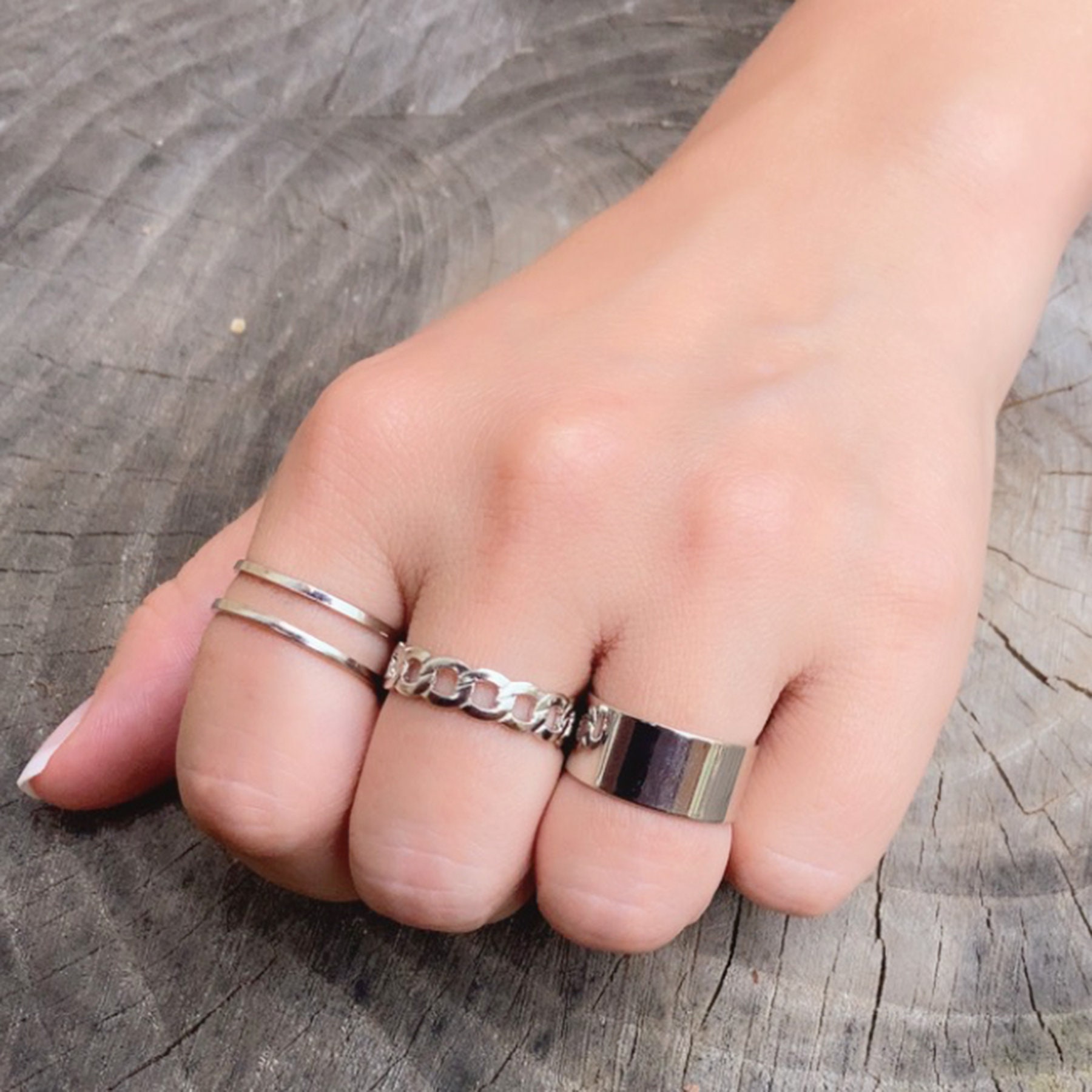 Adjustable Rings Set Sterling Silver Wide Stainless Steel Etsy