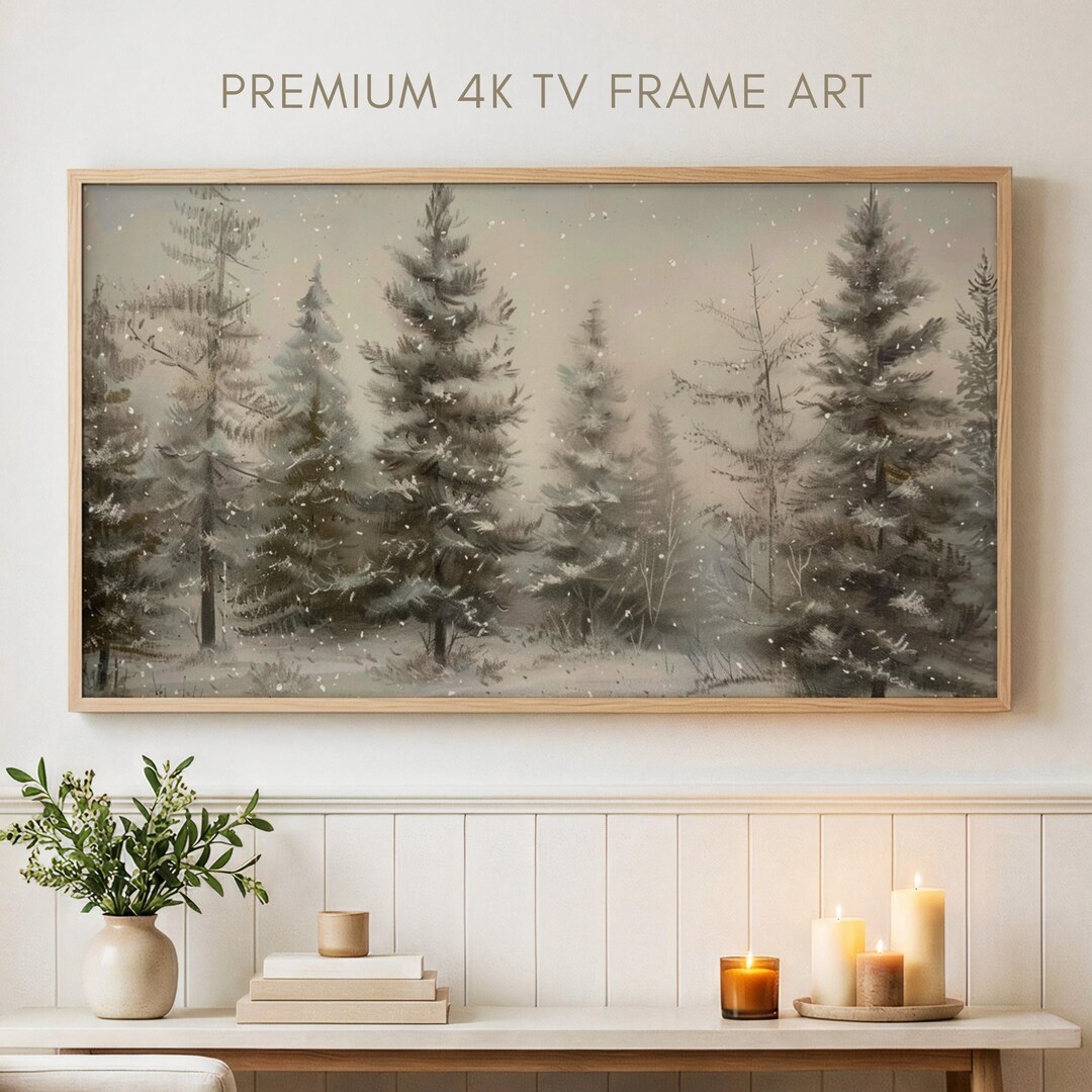 Evergreen Frame TV Art, Snowy Winter Pine Trees Screensaver, Northern ...
