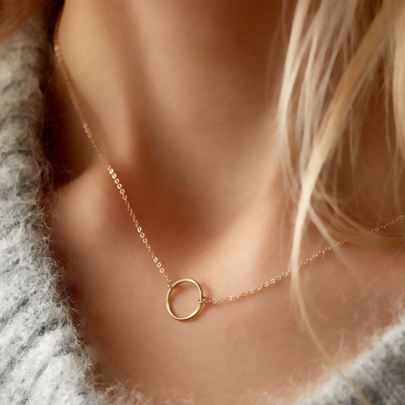 Circle Necklace Gold Silver Small Circle Dainty Karma Necklace Etsy