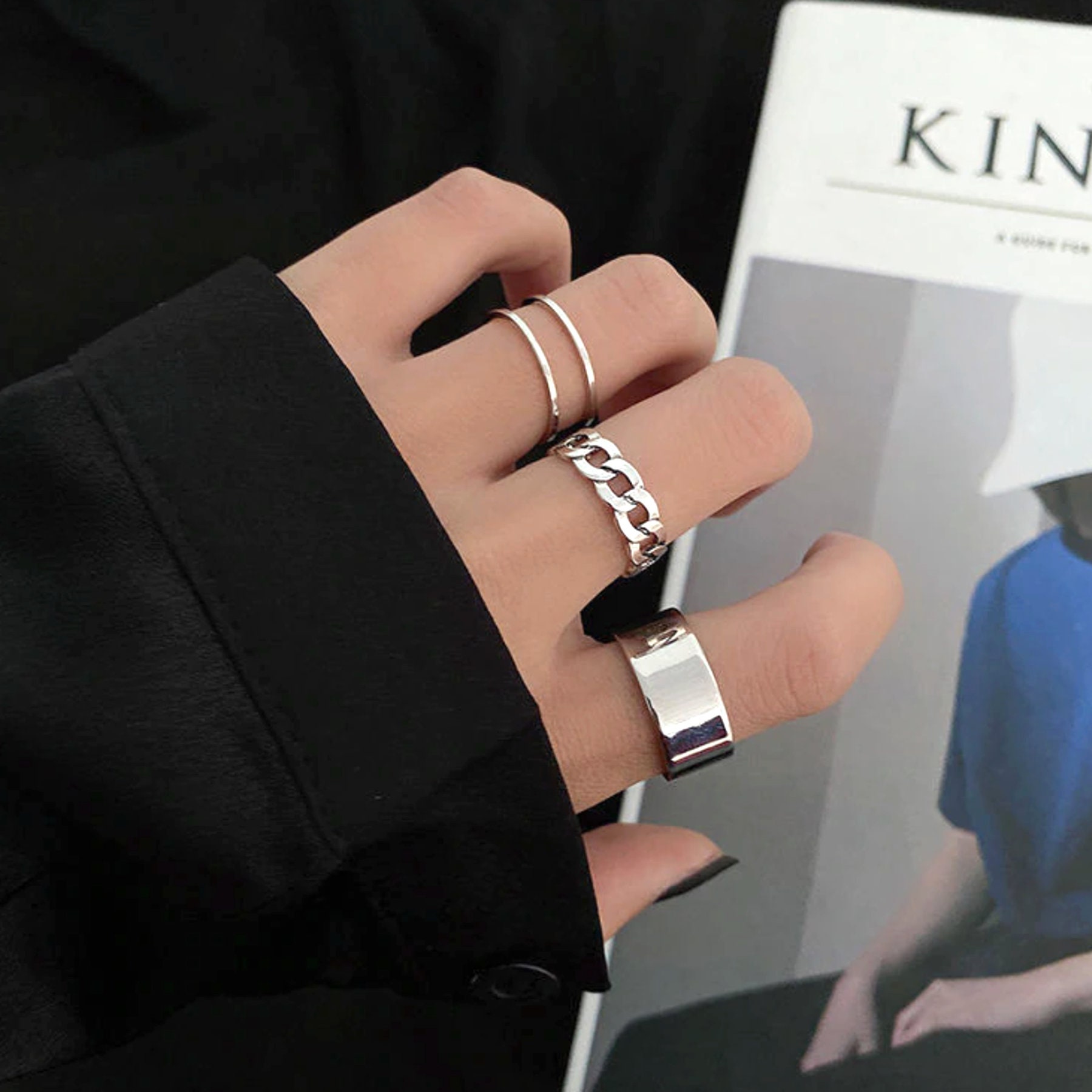 Adjustable Rings Set Sterling Silver Wide Stainless Steel Etsy