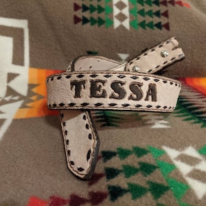 Custom rough out leather belt with buck stitching