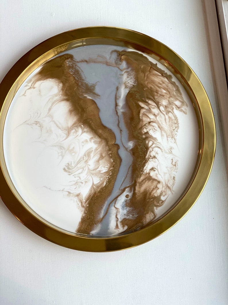 Stunning Large Gold Serving Tray in White Gold and Silver Etsy Canada