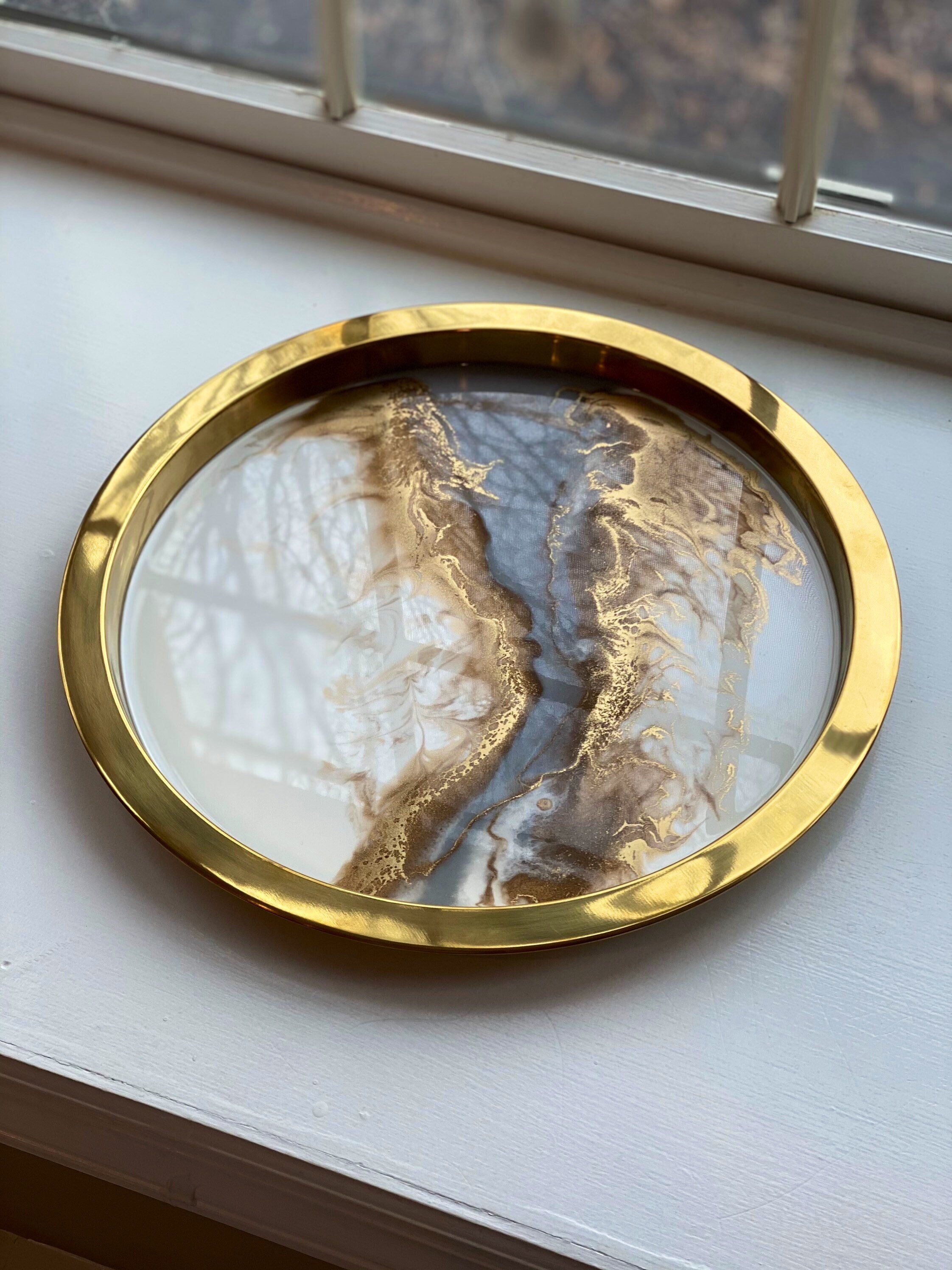 Stunning Large Gold Serving Tray in White Gold and Silver Etsy Canada