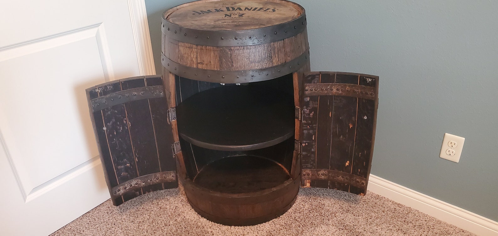 Jack Daniels full whiskey barrel bar shelf Etsy