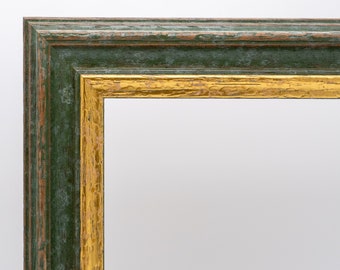 Green with gold picture frames of the series 528, photo frames, poster frames in all sizes DIN A2 / A3 / A4 / A5 by RahmenShop