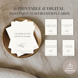 Tarjetas de Afirmación Posparto – Descarga Digital Instantánea / Regalo para Mamás Nuevas Conscientes / Versiones Imprimibles y para Teléfono / Apoyo para la Recuperación