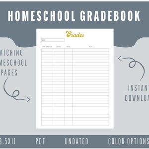 Homeschool Gradebook Printable Grade Book Template Instant - Etsy