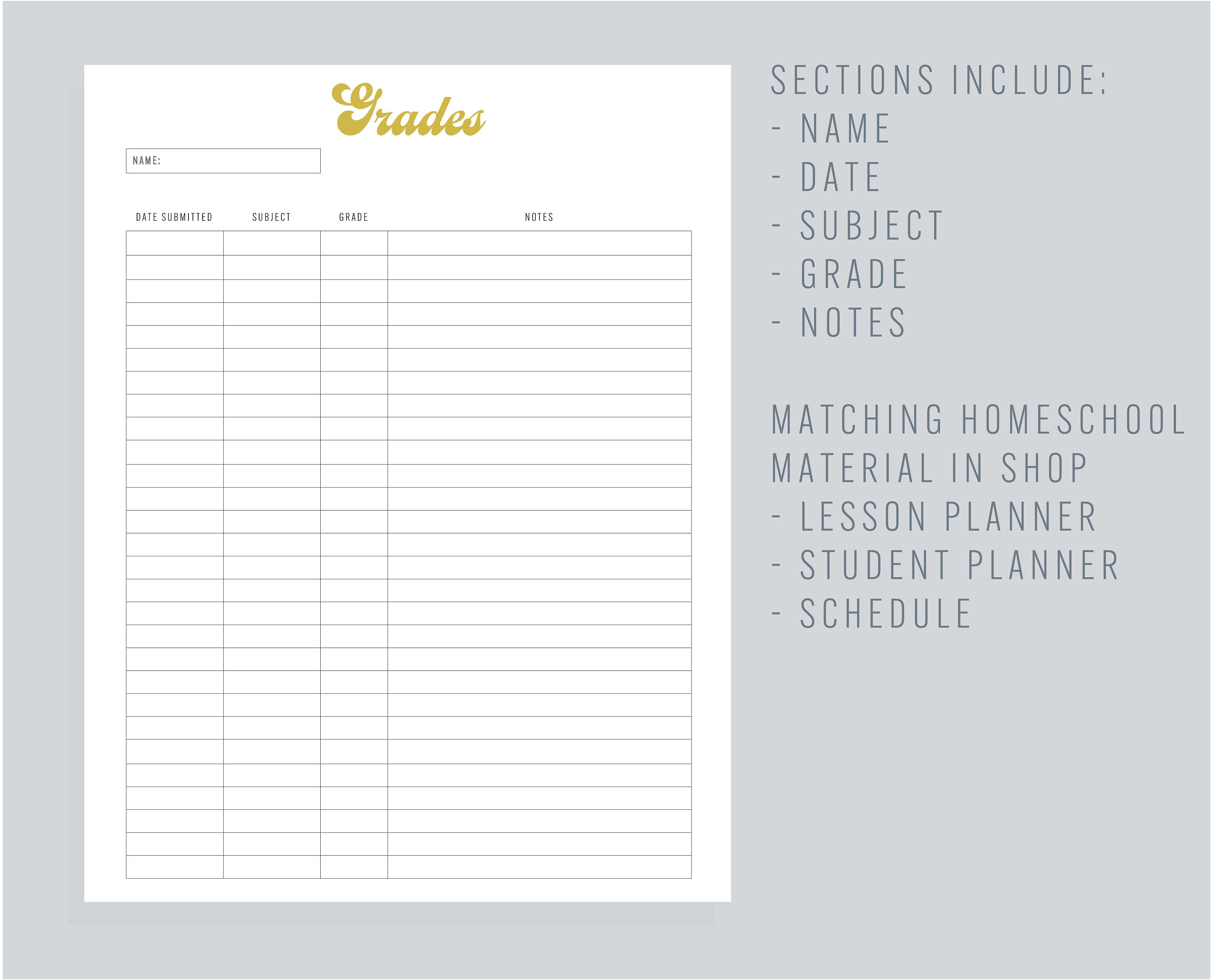 Homeschool Gradebook Printable Grade Book Template Instant Etsy
