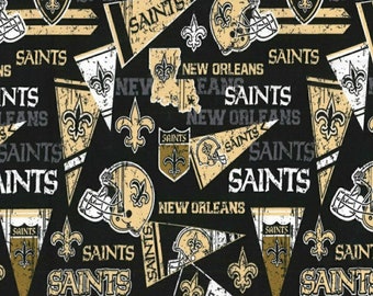 Fabric by the 14 yard or more Riverboat Streetcar Black and Gold Fleur de Lis NEW ORLEANS SAINTS Cotton Fabric