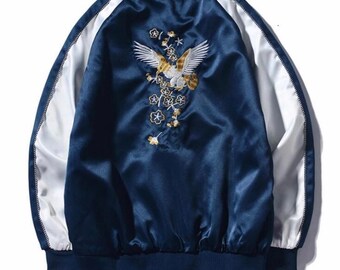 Satin blau bomber | Etsy Baseball Jackenavy Blau Custom Satin Bomber Jackesatin