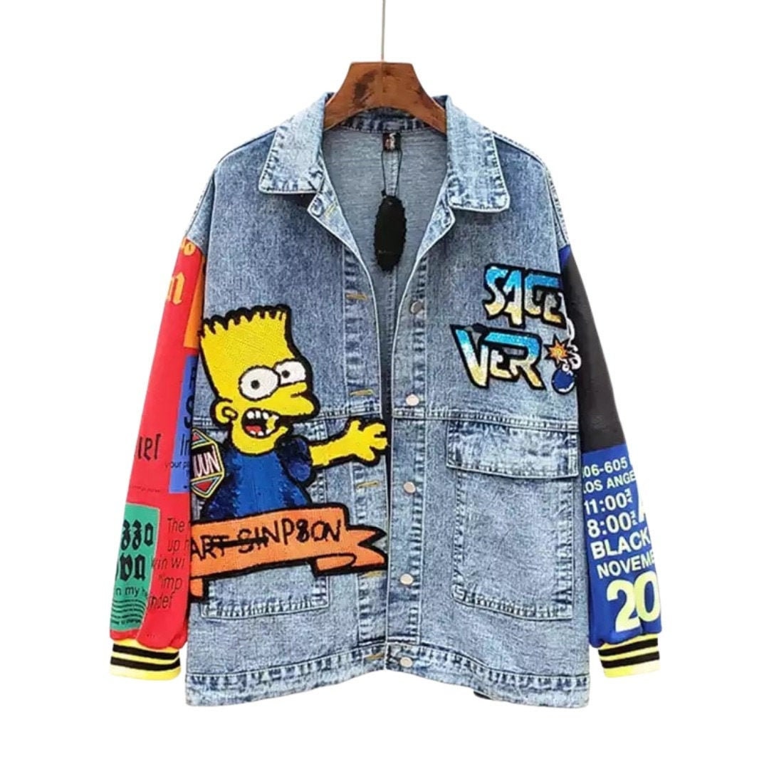 Cartoon Denim Jacket - Etsy UK Cartoon Denim Jacket - Etsy UK