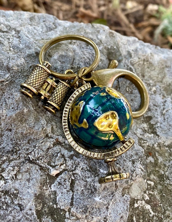 Globe & Binoculars Keychain Etsy