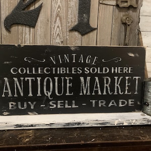 Handmade Vintage WOODEN SIGN Antique Market   primitive Distressed Rustic Chippy farmhouse decor