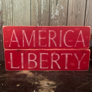 Farmhouse Vintage Primitive Fourth of July AMERICA and LIBERTY Wooden Sign Distressed Rustic Chippy farmhouse decor