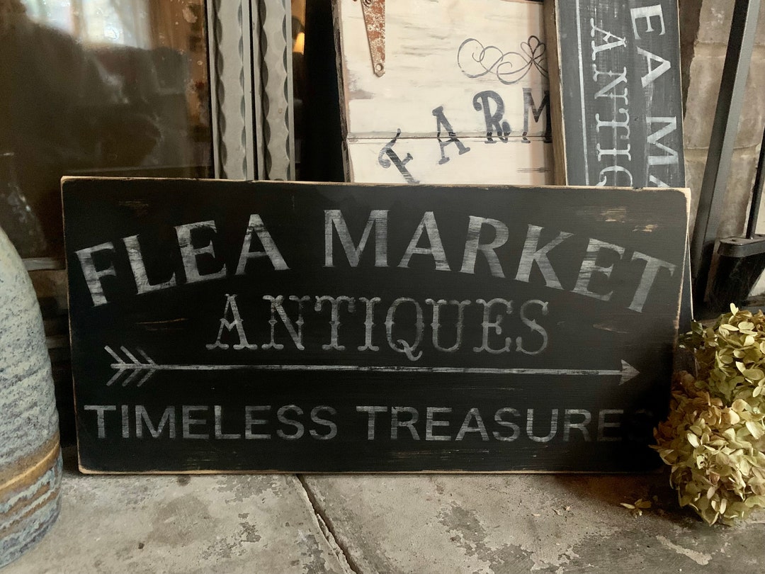 Handmade Vintage Wooden Sign FLEA Market Primitive Distressed Rustic ...