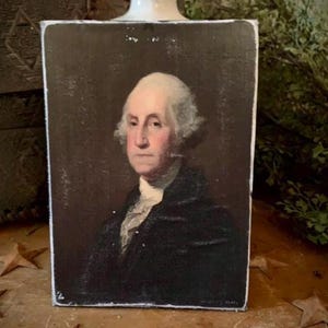 Handmade Vintage  ART Print Primitive Portrait GEORGE WASHINGTON Picture Rustic Antique wall  Print on Canvas Board 5x7 or 8x10