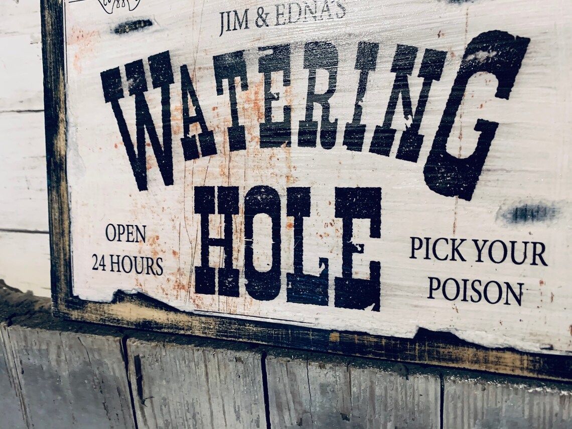 Personalized Rustic WATERING HOLE BAR Sign Etsy