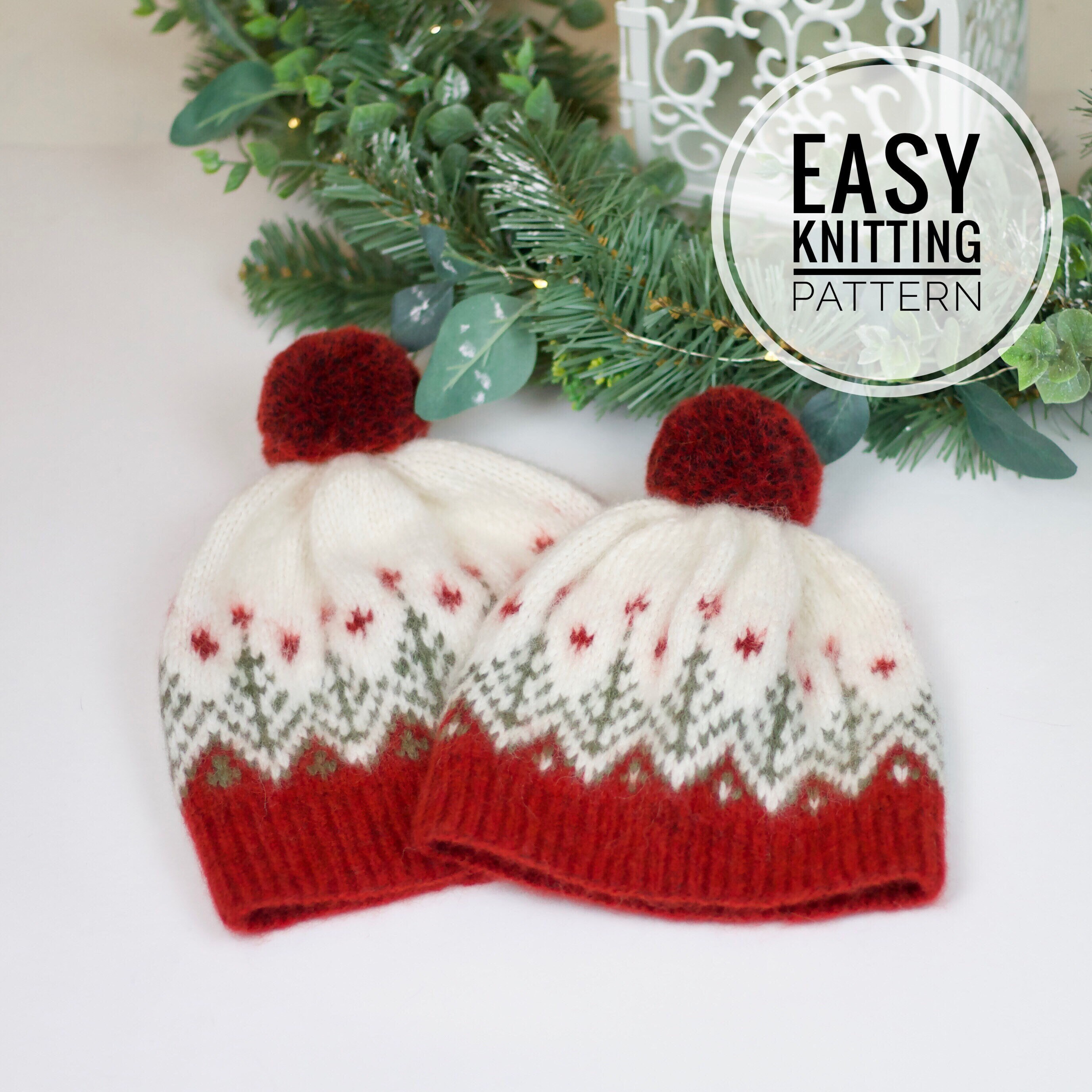 Knitting pattern Christmas beanie hat Easy Knit Hat Pattern Etsy
