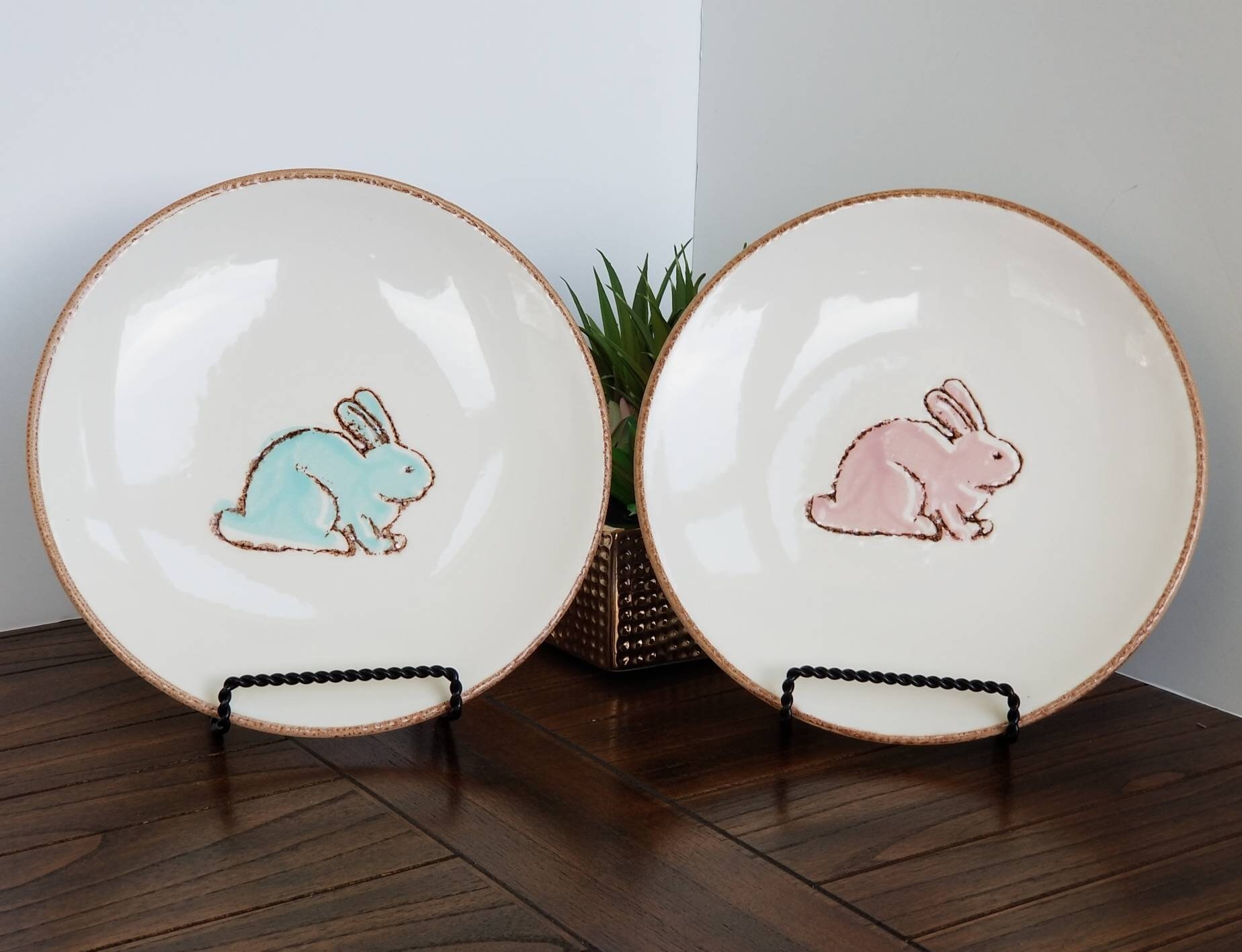 V Ceramic Bunny/Rabbit Salad/Dessert Plates Made in Portugal Etsy