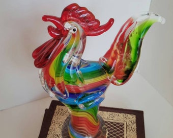 Rooster Blown Glass Art Figurine Glass Good Luck Best Wishes Zodiac Chinese Year 