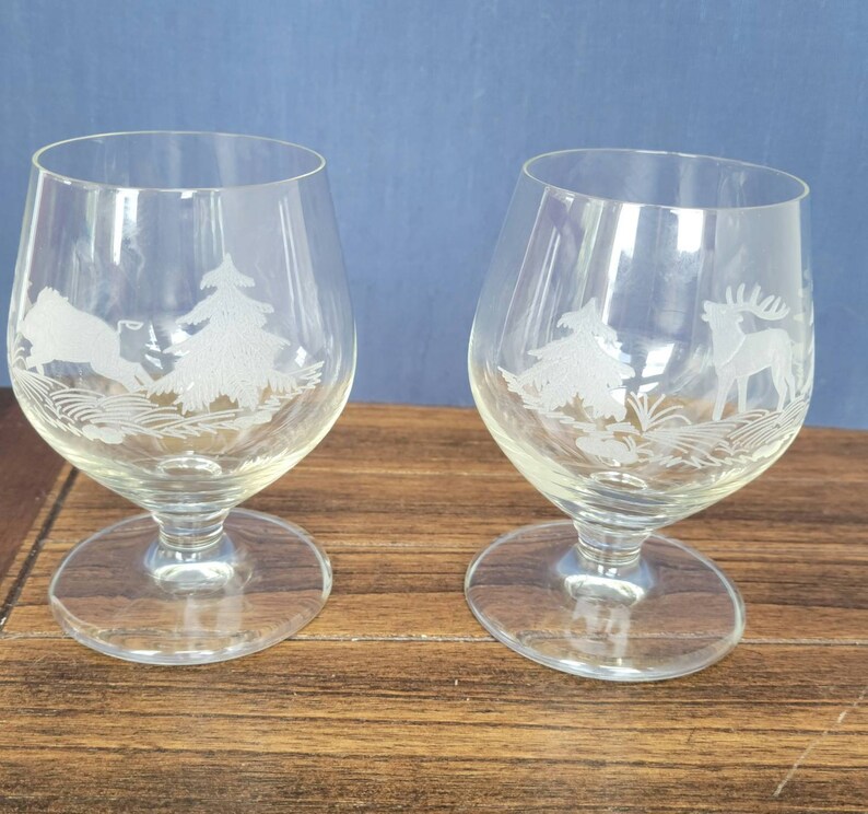 Vintage Brandy Snifters/cognac Glasses Etched With Different Etsy