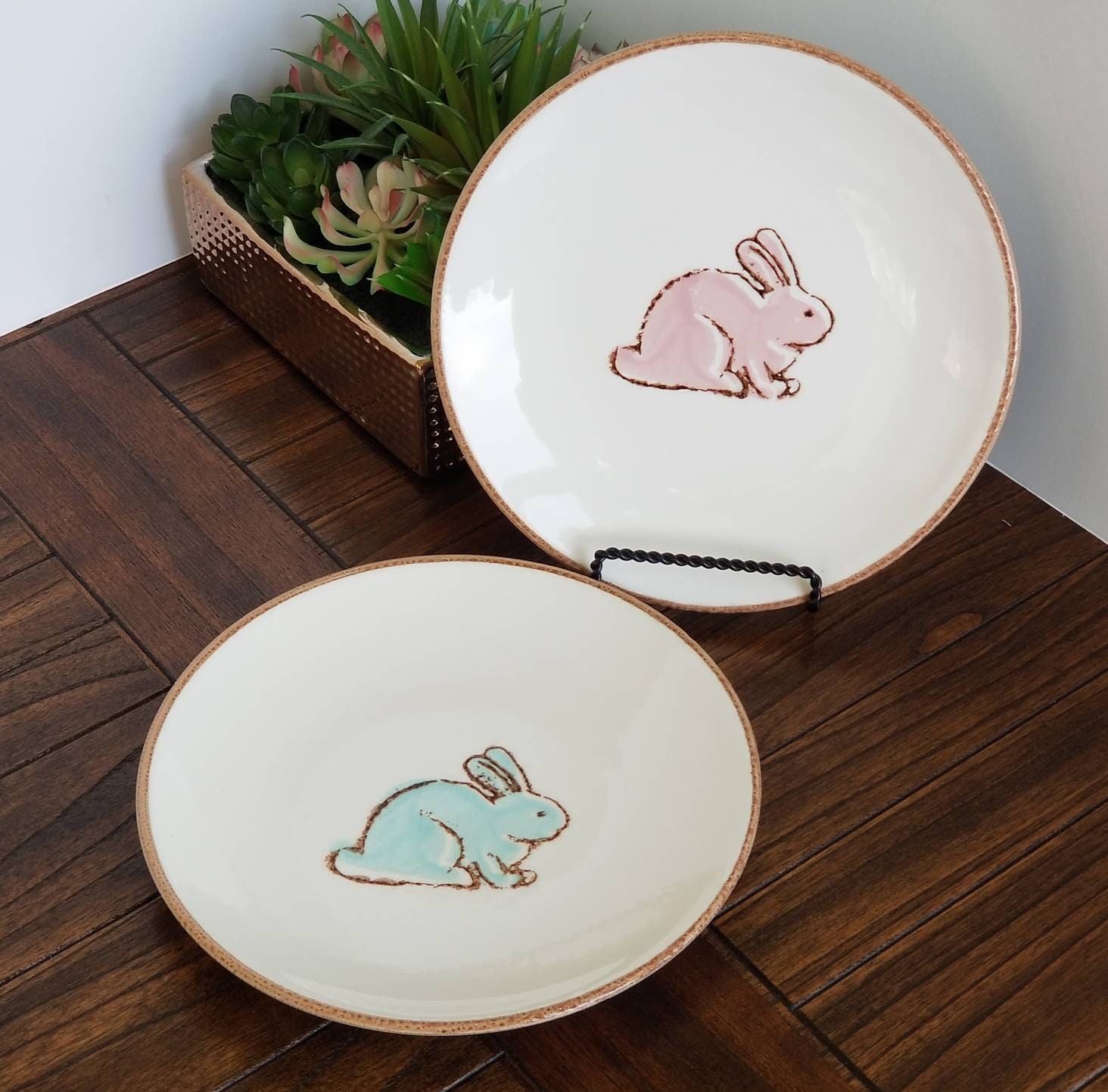 V Ceramic Bunny/Rabbit Salad/Dessert Plates Made in Portugal Etsy