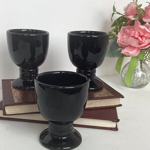 Vintage Frankoma Pottery Glossy Black Goblets, Made in Oklahoma, Set of 3