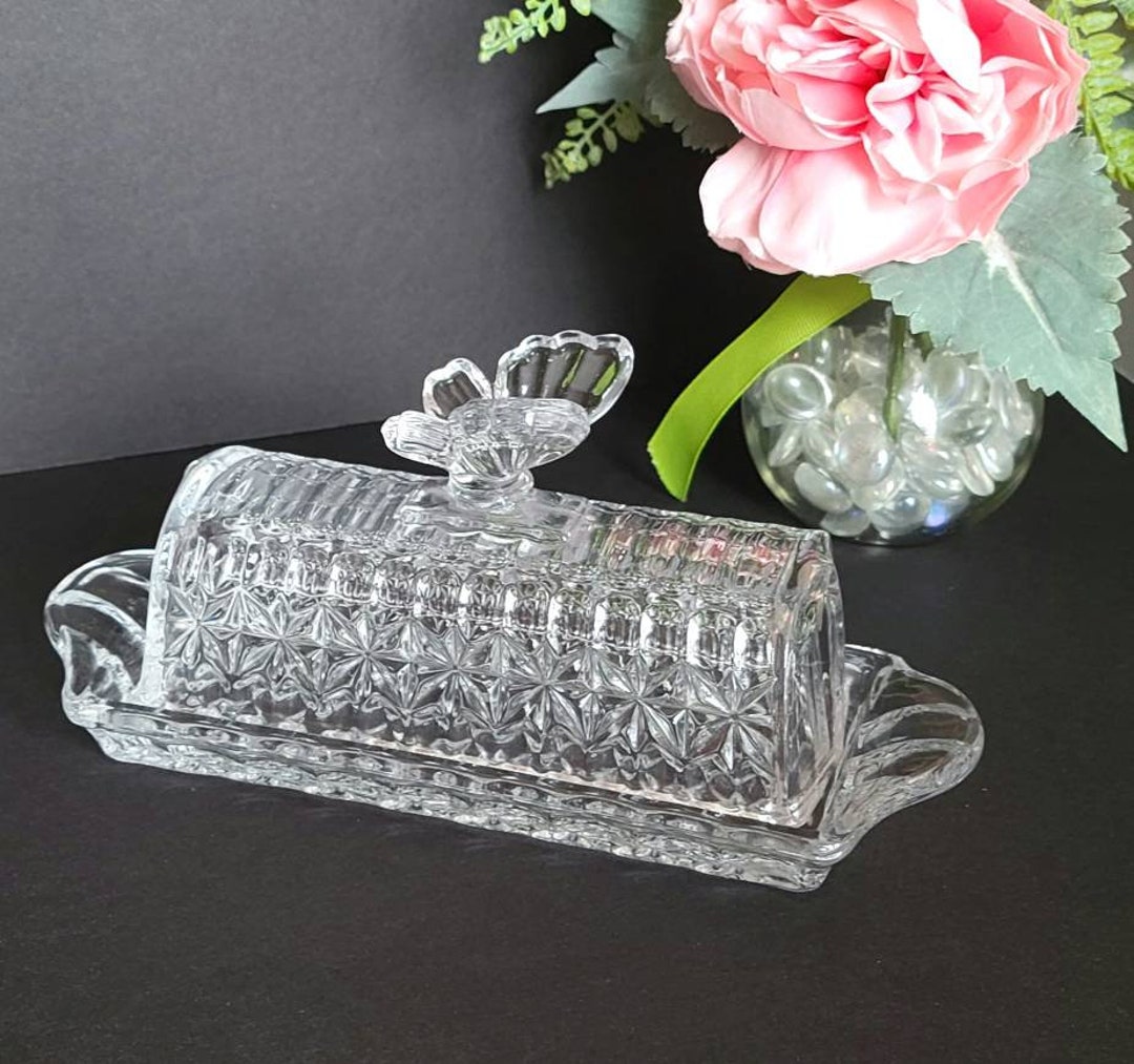 Vintage Bohemian 24 Lead Crystal Butter Dish With Butterfly Etsy
