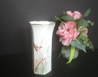 Vintage Paneled Vase with Bird and Flowers, By Andrea by Sadek, Made in Japan, 7" High