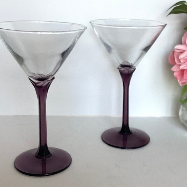 Discontinued Libbey “Domaine Purple” Martini Glasses, Blown Glass, Set of 2