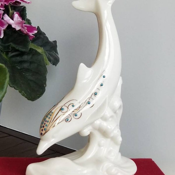 Vintage 1996 Lenox Jewels Diving Dolphin, Nautical or Beach House Decor, 7 1/8Inches High