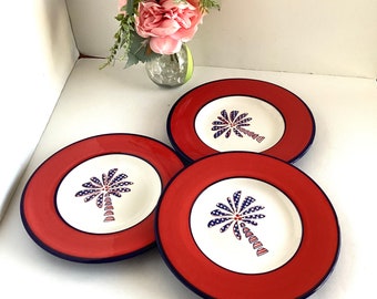 Vintage Tropix Appetizer/Dessert Plates with Stylized Palm Tree, Set of 3