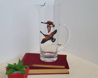 Vintage 1960's/70's Martini Pitcher With Canada Geese, Artist Signed,  7 3/4" High