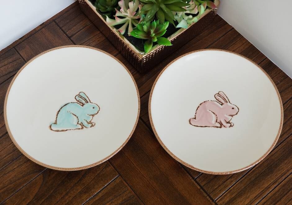 V Ceramic Bunny/Rabbit Salad/Dessert Plates Made in Portugal Etsy
